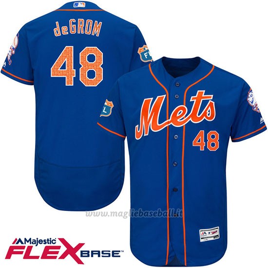 Maglia Baseball Uomo New York Mets Jacob Degrom 48 Blu Flex Base Autentico Collezione On Field Allenamento Primaverile
